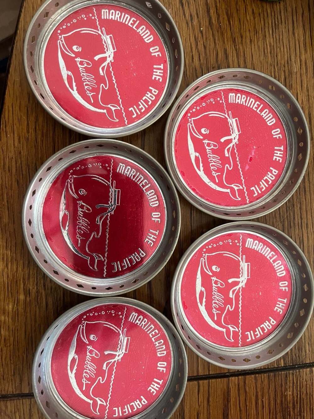 Marineland Of The Pacific Bubbles Souvenir Metal Coasters Set of 5 Vintage